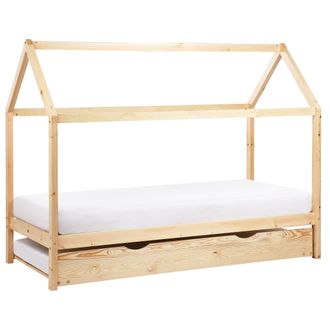 Beliani Cama Nido De Madera De Pino Para Ni&ntilde;os Con Somier De L&aacute;minas 90 X 200 Cm Madera Clara Crillon