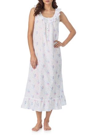 Eileen West Sleeveless Swiss Dot Cotton Ballet Nightgown in White Bouquet at Nordstrom, Size X-Large