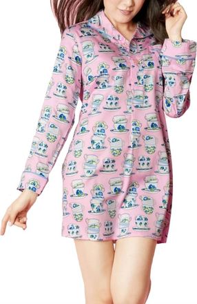 Bedhead Pajamas Cuppa Tea Sateen L/s Pleated Nightshirt In Pink