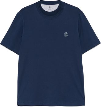 Brunello Cucinelli Italiaans Katoenen T-shirt - Heren - T-shirts - Blauw - S - Katoen - Tops