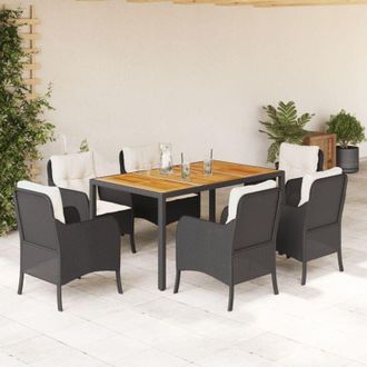 vidaXL Set De Comedor De Jard&iacute;n 7 Pzas Y Cojines Rat&aacute;n Sint&eacute;tico Negro Vidaxl