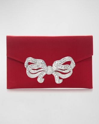 Judith Leiber Crystal Bow Satin Envelope Clutch Bag