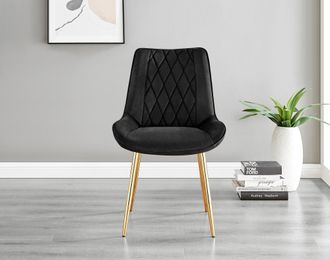 Furniturebox Novara 100cm Round Tempered Glass Dining Table with Gold Legs & 4 Pesaro Velvet Chairs in Black