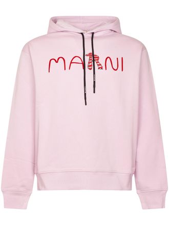 Marni Cropped Pink Hoodie with Drawstring Hood