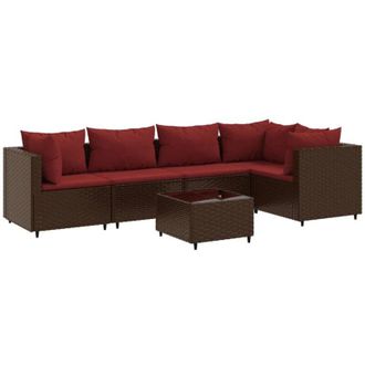 vidaXL Set Muebles De Jard&iacute;n 6 Piezas Y Cojines Rat&aacute;n Sint&eacute;tico Marr&oacute;n Vidaxl