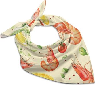 Generic Watercolor Shrimp And Kimchi Multipurpose Women Head Hair Scarf Satin Silk Like Square Kerchief for Handbag Accessories 18x18