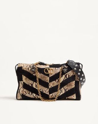 Valentino Garavani Valentino Garavani Panthea Python And Suede Chevron Motif Shoulder Bag Wo