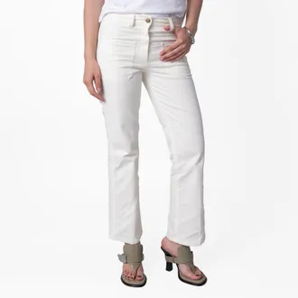 Bally Bone Cotton Tailored Trousers, Brand Size 38 ( US Size 2 )