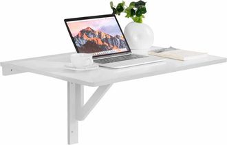 Costway Costway - Mesa De Pared Plegable 80x60cm Escritorio Mesa De Ordenador Comedor De Madera Port&aacute;til Blanco