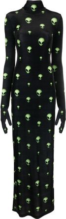 VETEMENTS graphic-print long-sleeved maxi dress - women - Polyamide/Polyamide/Spandex/Elastane/Spandex/Elastane - S - Black