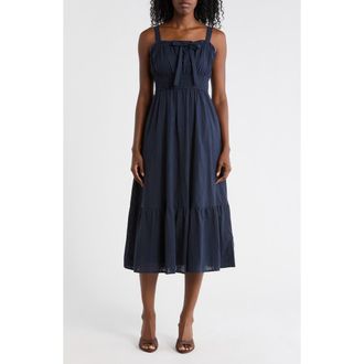 August Sky Front Bow Cotton Midi Sundress in Navy at Nordstrom Rack, Size Medium