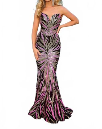 Portia & Scarlett Off The Shoulder Dress In Black/ Pink/ Gold