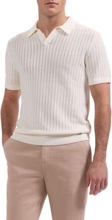 Bugatchi Pointelle Stitch Cotton & Silk Polo Sweater in Chalk at Nordstrom, Size X-Large