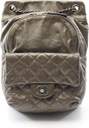 Chanel Khaki Leather Backpack (Pre-Owned)