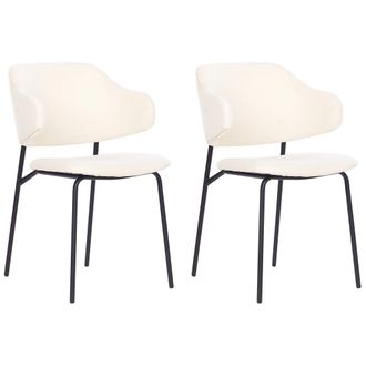 Beliani Beliani - Conjunto De 2 Sillas De Comedor Negro Poli&eacute;ster Sin Reposabrazos Beige Claro Kenai