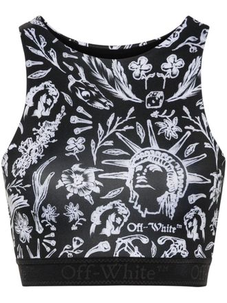 Off-white tattoo-print performance top - women - Polyamide/Elastane/Polyester - S - Black