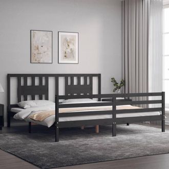 Berkfield Home Beautiful Bed Frame with Headboard Grey 200x200 cm Solid Wood
