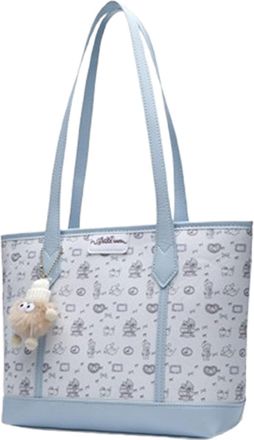 Generic Womens Cute Printed Tote Bag with Pendant, Large-Capacity Handbag, PU Leather Commuter Versatile Student Cartoon Shoulder Bag (blue,One Size)