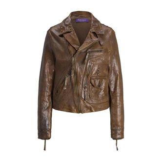 Polo Ralph Lauren Jassen, Dames, Beige, M, Leer, Leren Moto Jack met Vintage Finish