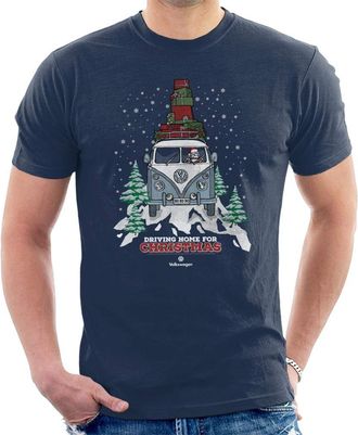 Volkswagen Christmas Camper White Text Mens T-Shirt