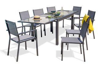 DCB Garden Tolede - Conjunto De Comedor 8 Pl De Aluminio Y Tablero De Vidrio - Dcb Garden