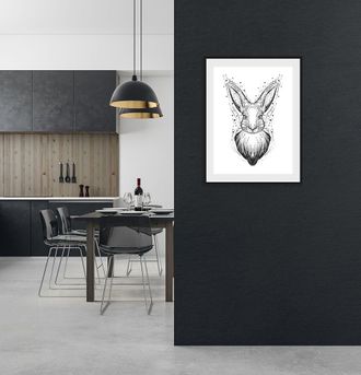 Queence Bild »Märta« Hase Hasen Haustiere Kunst Schwarz-Weiss 1 Stk. tlg. HD Premium Poster-Druck inkl. Holzrahmen