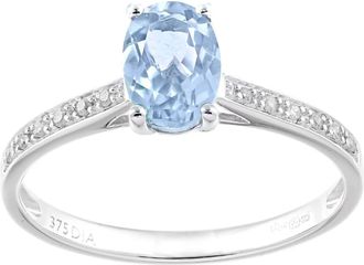 Jewelco London 9ct White Gold 5pts Diamond Oval 0.92ct Blue Topaz Solitaire Ring - PR1AXL2259WBT