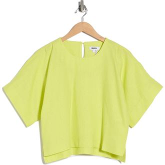 DKNY Boxy Short Sleeve Linen Blend Top in Limeade at Nordstrom Rack, Size X-Small