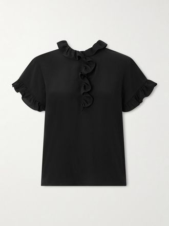 Chlo&eacute; Blusa In Cr&ecirc;pe De Chine Di Seta Con Ruches - Nero