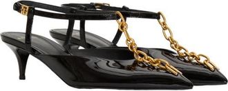 Balmain Sync chain kitten slingbacks in patent leather in Black at Nordstrom, Size 38.5