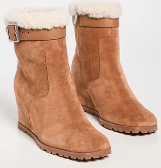 SIMKHAI Womens Avery Shearling Wedge Ankle Boot In Toffee