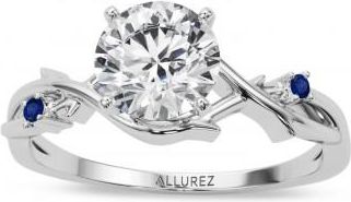 Allurez Blue Sapphire Vine Leaf Solitaire Engagement Ring in Platinum (0.02ct)