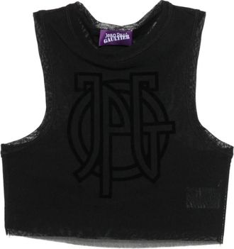 Jean Paul Gaultier Logo-Flocked Mesh Racerback Top - Dames - Tops zonder mouwen - Zwart - XS - Tops