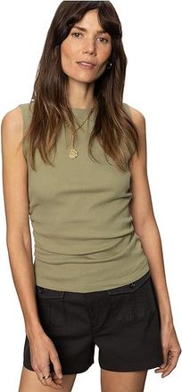 Sanctuary Ribbed Ruched Tank Top Womens Clothing Sage : LG (US 10-12), Cotton