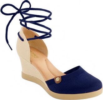 Andrea Womens Wedge Ankle And Calf Strap Espadrilles In Navy