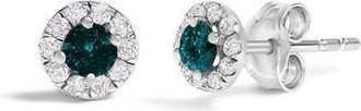 House of Brilliance Silver 1/3 Cttw White and Blue Diamond Halo Stud Earring at Nordstrom