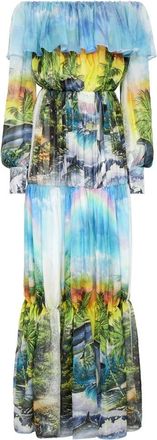 Philipp Plein Lange Jurk Pliss&eacute; Hawaii - Dames - Maxi kleedjes - Veelkleurig - XS - Kleedjes