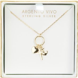 Argento Vivo Faith Hope Charity Charm Necklace in Gold at Nordstrom Rack