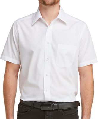 Double TWO Mens Short Sleeve Dress Shirt Easy Care Classic Fit Formal Plain Business Shirt - White, 19in Collar