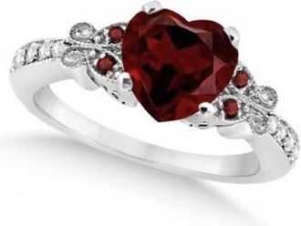 Allurez Butterfly Genuine Garnet & Diamond Heart Engagement 14K W Gold 1.73ct