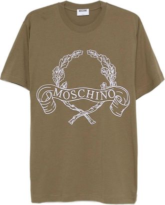 Moschino Mens Laurel Wreath-print T-shirt - Khaki Cotton - Size X-Large