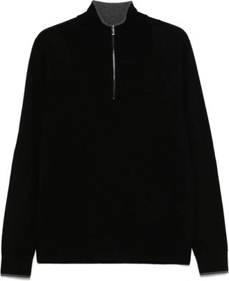 Michael Kors Zwarte wollen trui met logo-borduring - Heren - Vesten met rits - Zwart - 2XL - Wol - Hoodies & sweatvesten