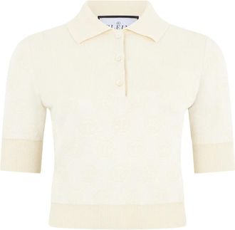Philipp Plein Pullover Polo-Neck SS Monogram - Dames - Ronde hals truien - Beige - XS - Wol - Truien & Vesten