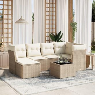 vidaXL Vidaxl - Set Sof&aacute;s De Jard&iacute;n 7 Piezas Y Cojines Rat&aacute;n Sint&eacute;tico Beige