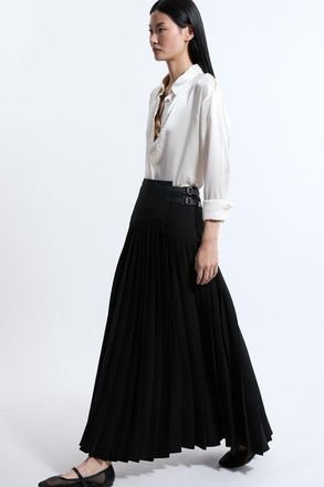 Karen Millen Womens Tailored Crepe Pleated Buckle Detailed Maxi Skirt - Black - Size 14 UK