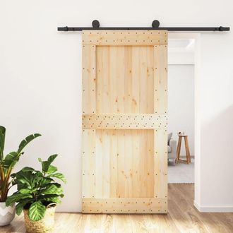 Berkfield Home Sliding Door with Hardware Set 100x210 cm Solid Wood Pine in Brown