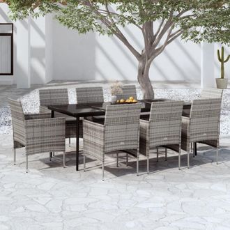 vidaXL Juego De Comedor Para Jard&iacute;n 9 Piezas Con Cojines Gris Y Negro Vidaxl