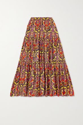 La DoubleJ Gonna Maxi In Popeline Di Cotone Stampato A Balze - Arancione