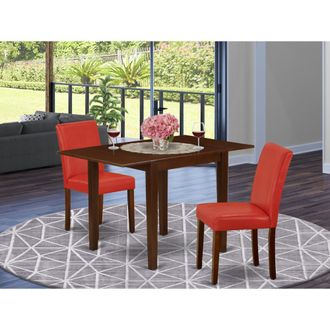 East West Furniture 1NDAB3-MAH-72 Modern Dining Table Set 3 Pc - 2 Dining Room Chairs and a Dinner Table - Mahogany Finish Solid wood - Firebrick Red Pu Leather