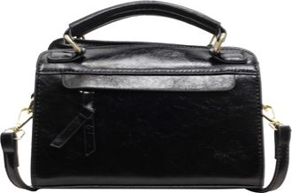 Generic Women PU Retro Shoulder Bag Solid Color Top Handle Bag for Travel Work (Black)